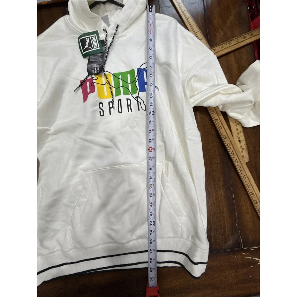 Puma Sports Spell Out Logo White Hoodie Rainbow Color Graphics Sz Medium